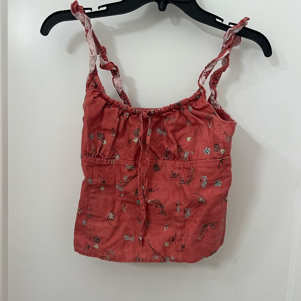 Aritzia Wilfred Bourne Red Linen Floral Bustier Top